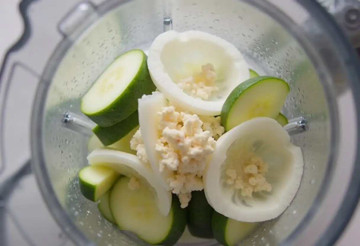 Blender filled with courgette and onion
