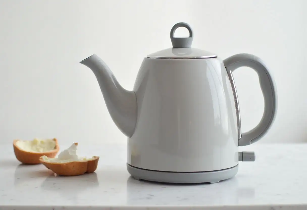 Electric kettle in white with a retro style
