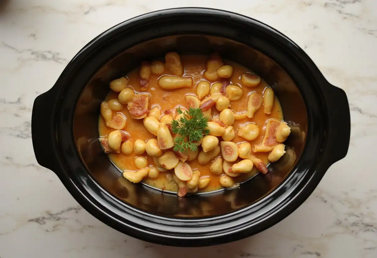 Slow cooker with a bean casserole